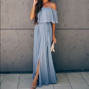 Beautiful VICI Hoizer Off the Shoulder Slate Blue Maxi Dress Size Small